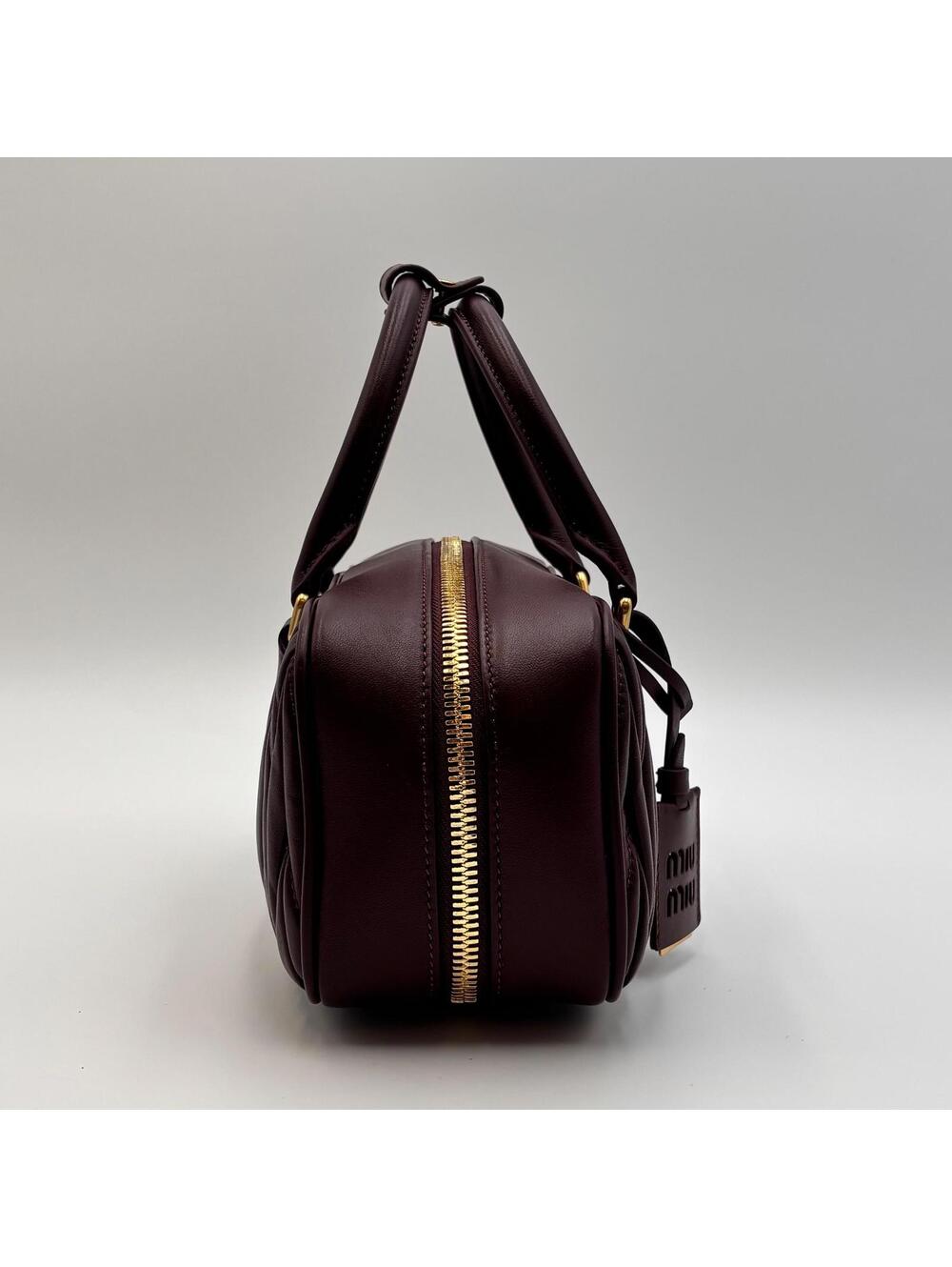 Miu Miu Arcadie Burgundy Matelassé Leather Top Handle Boston Bag With Strap - Picture 4 of 10